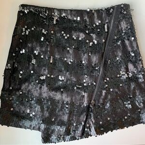 BEBE BLACK SEQUIN ASYMMETRIC ZIP FRONT SKIRT NEW NWT $98 SMALL S